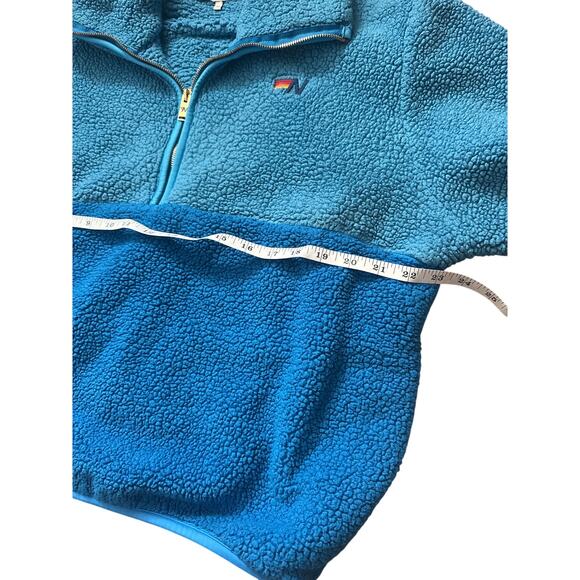 Aviator Nation TEDDY APRES HALF ZIP COLOR BLOCK JACKET - OCEAN Medium - Picture 5 of 8